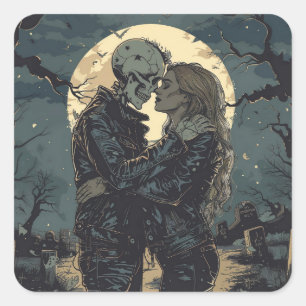 Sticker Carré Caricature gothique romantique d'un squelette et d
