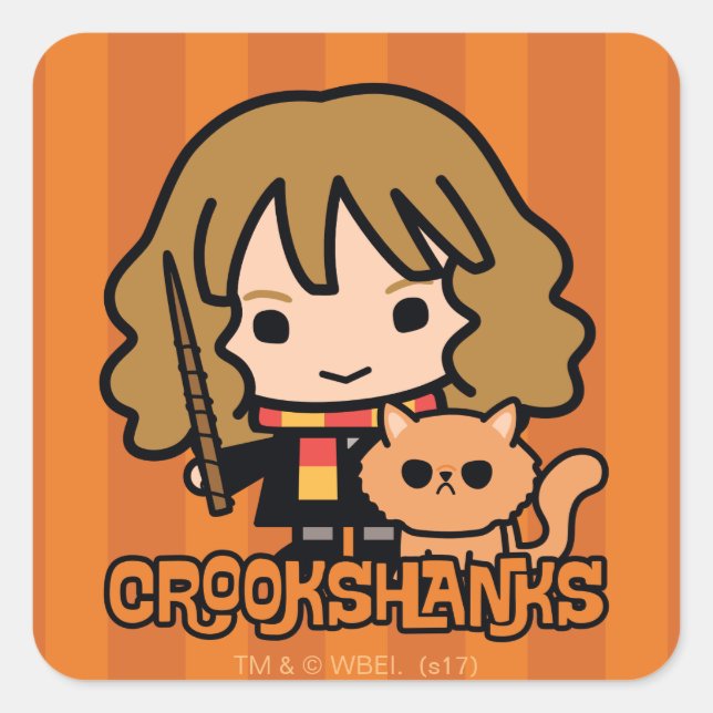 Sticker Carré Caricature Hermione et Crookshanks (Devant)