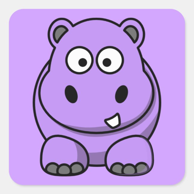 Sticker Carré caricature-hippo mignon adorable violet amical (Devant)