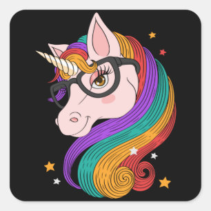 Sticker Carré Caricature jolie licorne