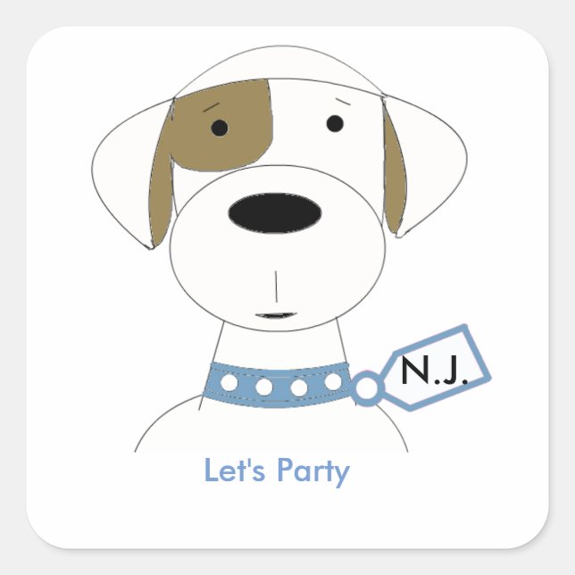 Sticker Carré Caricature mignonne Chien d'anniversaire (Devant)