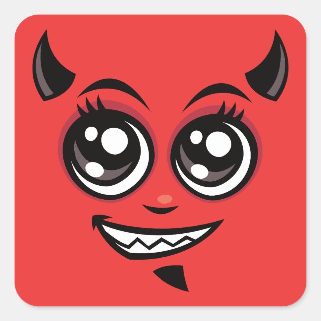 Sticker Carré Caricature mignonne et souriante visage diabolique (Devant)