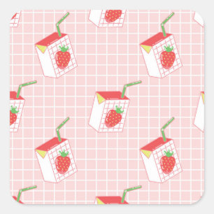 Sticker Carré Caricatures de Lait de fraise : Motif
