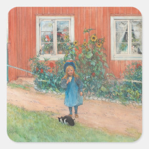 Sticker Carré Carl Larsson - Brita Avec Chat