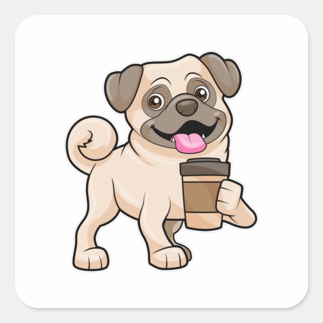 Sticker Carré Carlin avec café pour aller (Devant)
