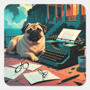 Sticker Carré Carlin chien gentleman vintage