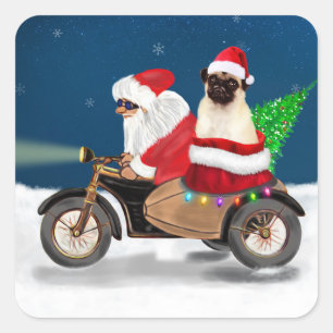 Sticker Carré Carlin Chien Noël Père Noël