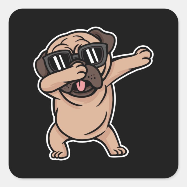 Sticker Carré Carlin Dabbing Chien (Devant)