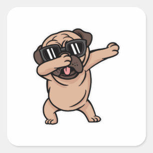 Sticker Carré Carlin de bonne humeur avec des lunettes de soleil