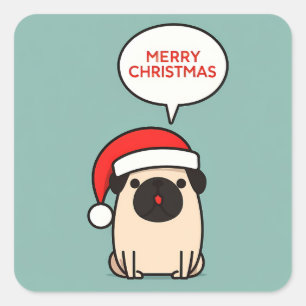 Sticker Carré Carlin de Noël mignon