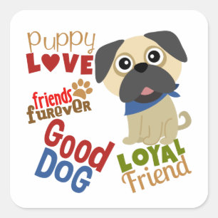 Sticker Carré Carlin Dog meilleur ami