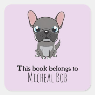 Sticker Carré Carlin gris mou violet chien