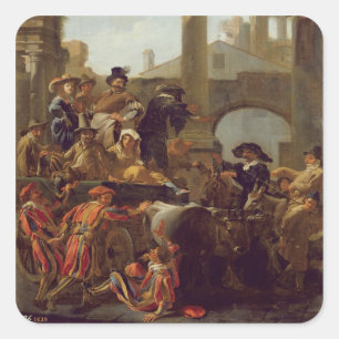 Sticker Carré Carnival Time à Rome, 1653 (oil on canvas)