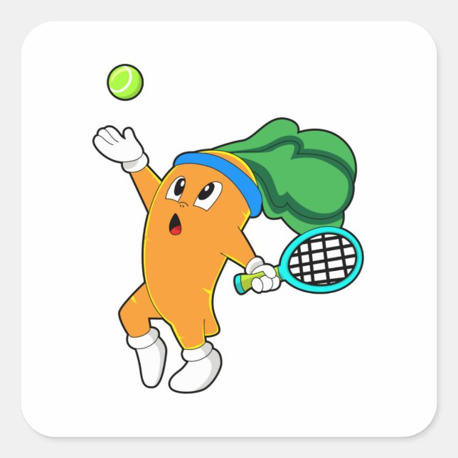Sticker Carré Carotte au tennis avec raquette de tennis (Devant)