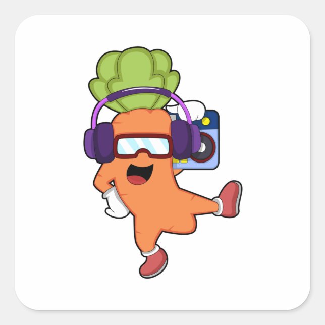 Sticker Carré Carotte dans la musique avec casque (Devant)