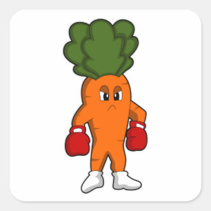 Sticker Carré Carotte en boîte avec gants de boxe