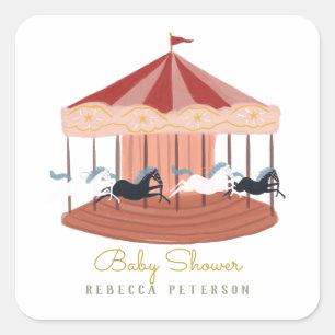 Sticker Carré Carousel rose Anniversaire Cadeau Tags Liquor Bout