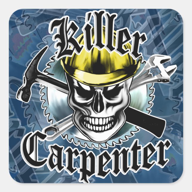 Sticker Carré Carpenter le crâne avec la dure jaune : Tueur Carp (Devant)