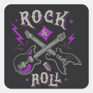 Sticker Carré Carré de guitare électrique et acoustique Rock and