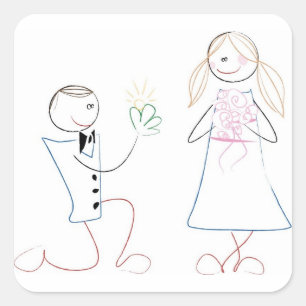 Sticker Carré Carré graphique KRW Cute Bride et Groom Stick