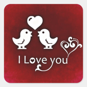 Sticker Carré Carré Je T'Aime Les Oiseaux Et Les Coeurs Les Car