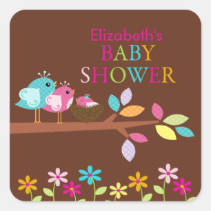 Sticker Carré Carré mignon de baby shower de Merci de nid