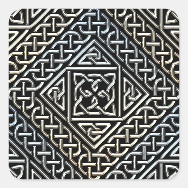 Sticker Carré Carré noir en argent Formes Celtic Knotwork Motif (Devant)