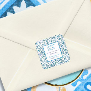 Sticker Carré Carreaux Bleus Italiens Merci Fête de Mariage