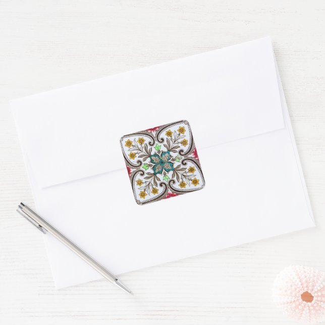 Sticker Carré Carreaux floraux de Peranakan (Enveloppe)