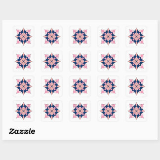 Sticker Carré Carreaux Floraux Géométriques Rose et Bleu Marine