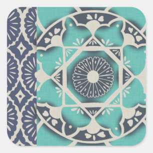 Sticker Carré Carrelage bleu Batik II