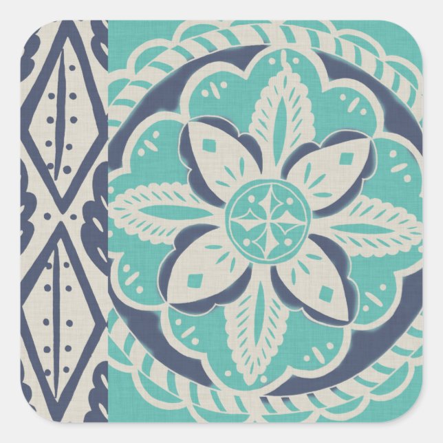 Sticker Carré Carrelage bleu Batik IV (Devant)