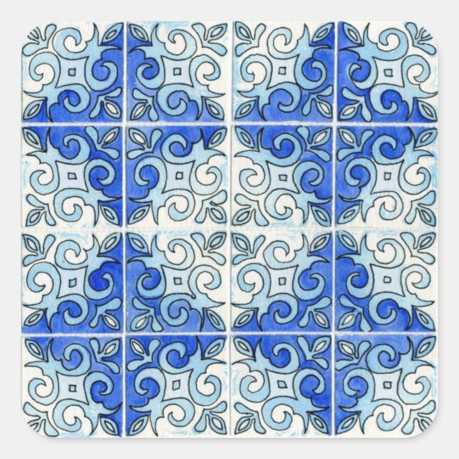 Sticker Carré Carrelage bleu Design 2 - Flèches (Devant)
