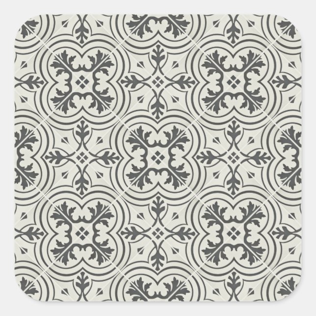 Sticker Carré carrelage de sol orné noir et crème texture motif (Devant)