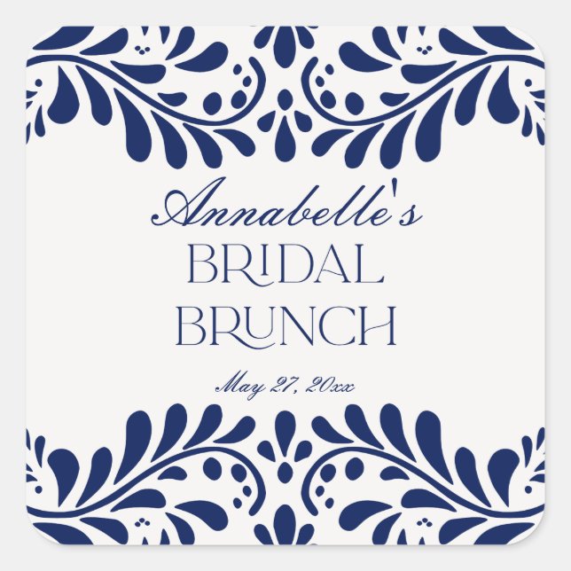 Sticker Carré Carrelage de Talavera bleu Brunch de mariage Fiest (Devant)