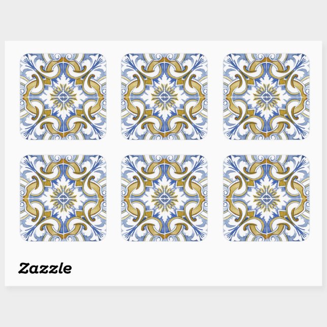 Sticker Carré Carrelage méditerranéen, majolica, style sicilien (Feuille)