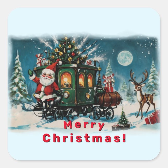 Sticker Carré Carrosserie de Noël - Wagon de livraison Père Noël (Devant)