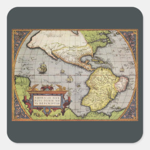Sticker Carré Carte antique du monde : les Amériques par Abraham