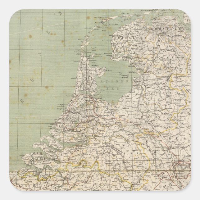 Sticker Carré Carte Atlas Pays-Bas et Belgique (Devant)