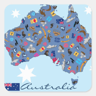 Sticker Carré Carte australienne avec des objets culturels