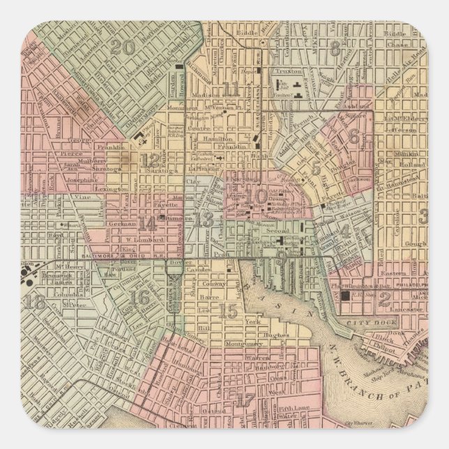 Sticker Carré Carte Baltimore par Mitchell (Devant)