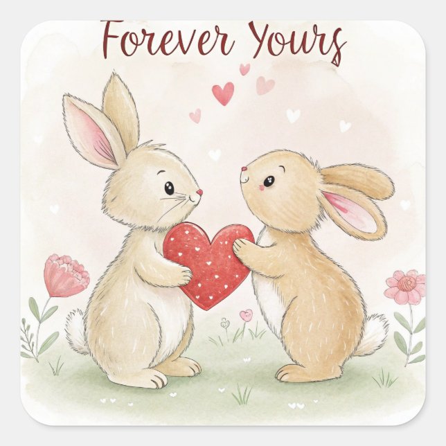 Sticker Carré Carte Bunny romantique - Pour toujours votre (Devant)