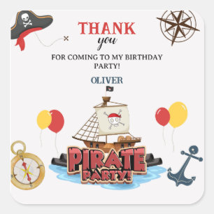Sticker Carré Carte cadeau d'anniversaire de Merci marin pirate 