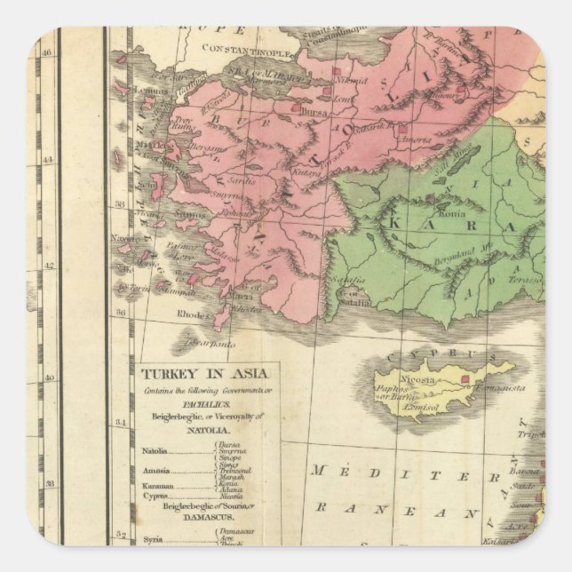 Sticker Carré Carte chronologique de la Turquie (Devant)
