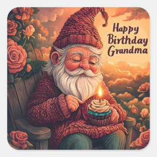 Sticker Carré Carte d'anniversaire Gnome pour grand-mère