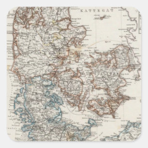Sticker Carré Carte d'atlas du Danemark avec 5 cartes d'encart