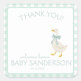 Sticker Carré Carte de Baby Shower Preppy Goose