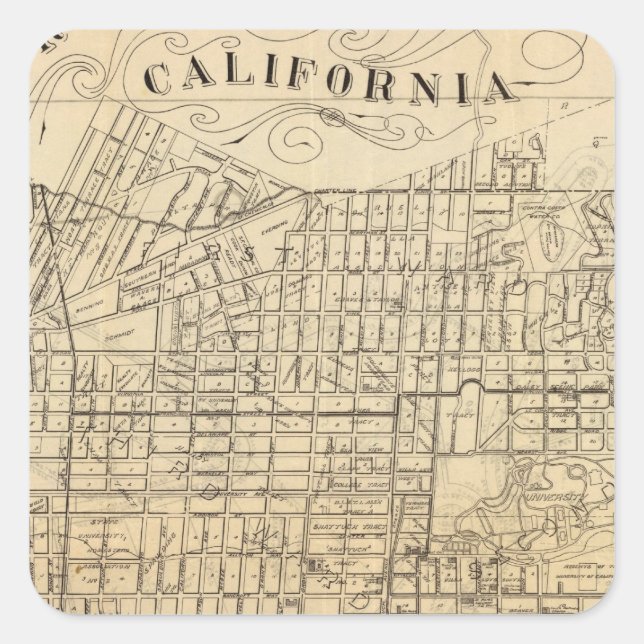Sticker Carré Carte de Berkeley, Californie (Devant)
