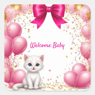 Sticker Carré Carte de bienvenue Bébé Petit Chat 🐱