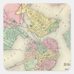 Sticker Carré Carte de Boston et de villes adjacentes